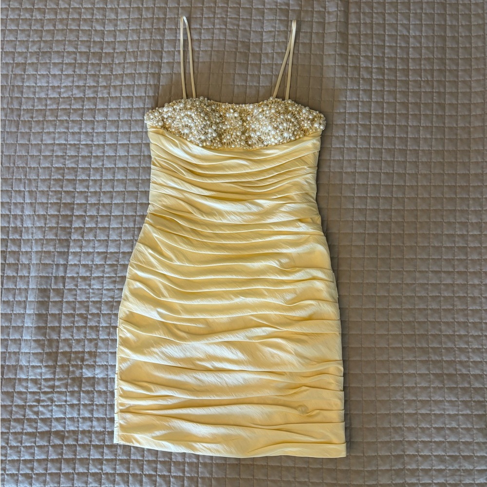 LM Collection Glamorous Gold Beaded Mini Dress